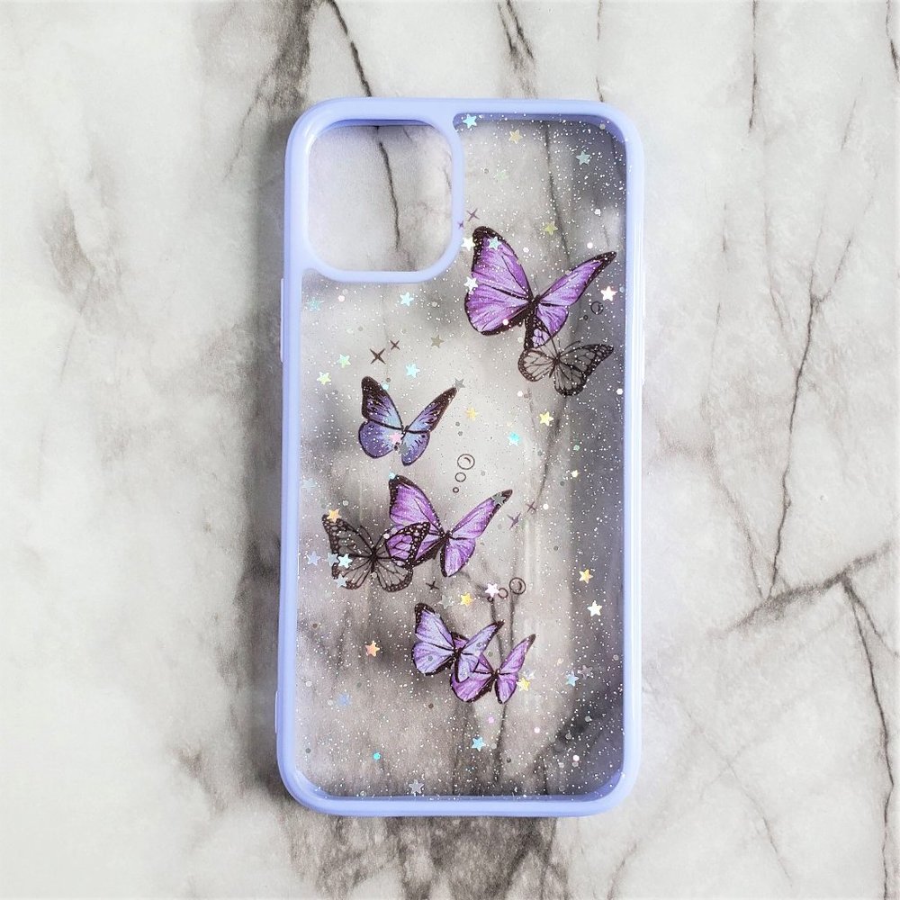 Purple Butterfly Glitter Case